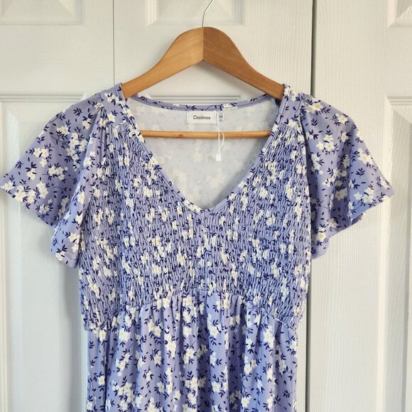 Coolmee Purple Short Sleeve Floral Summer Dress - Picture 9 of 12
